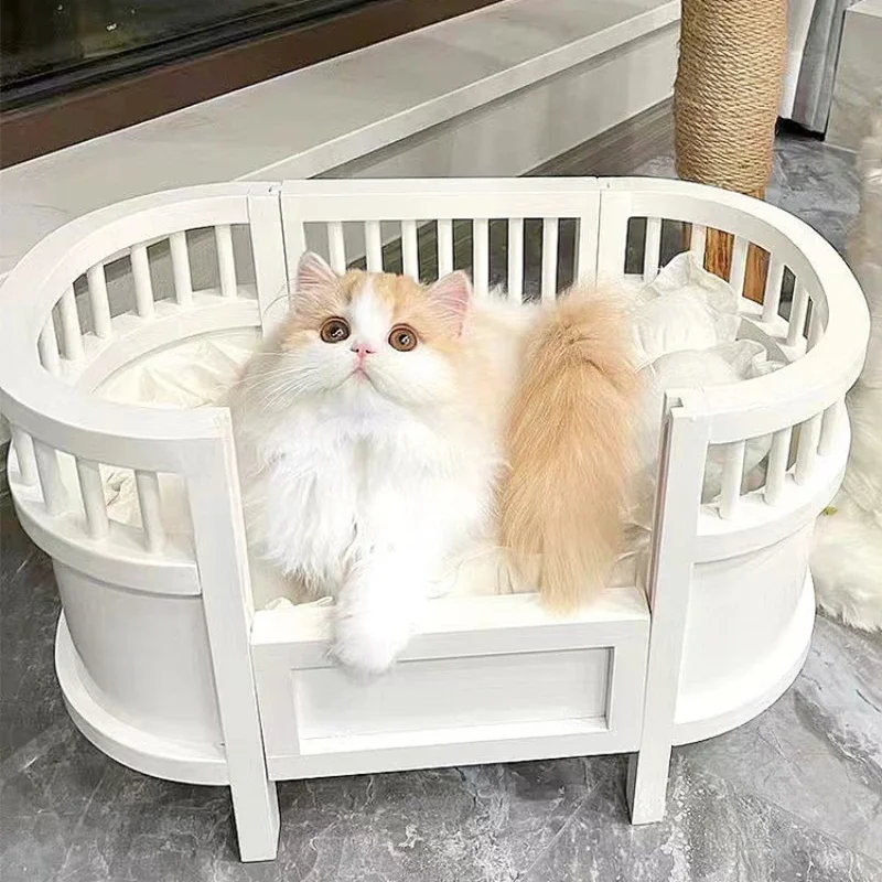 

High Appearance Level Cat House Natural Wood Bed Princess Style Kennel Stable Load-Bearing Cat Bed New Arrivals Hot Sale