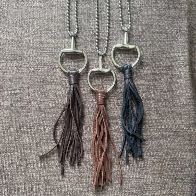10Pcs  Valentine Day Gift Snaffle Bit Horsebit Leather Tassel Necklace Equestrian Gift Women Stainless Steel Ball Chain Jewelry