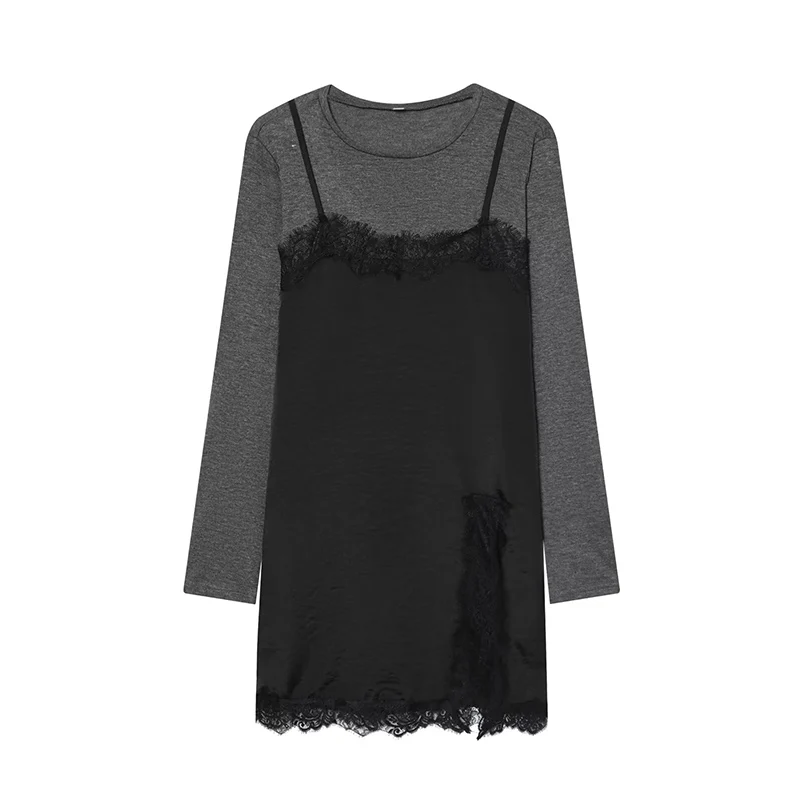 Tidalyf 2026 جديد المرقعة الدانتيل فستان المرأة ربيع موضة سليم س الرقبة فستان قصير المرأة شيك مريح الشباب فستان مناسبات #3