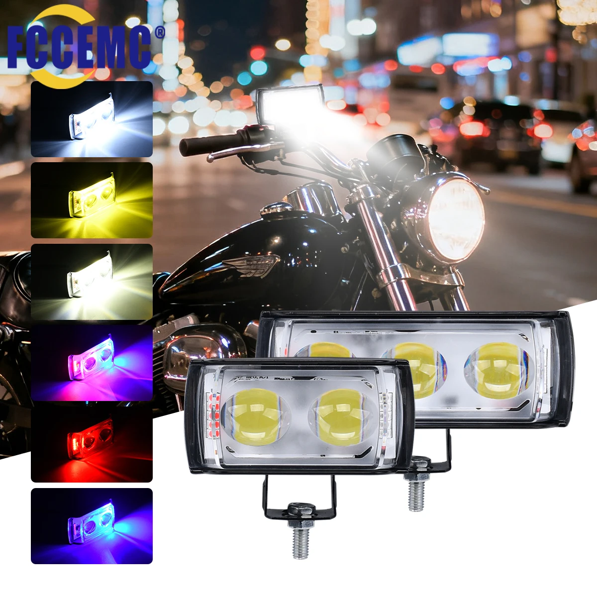 LED Motorcycle Spotlight 12V Fog Lamp  High Low Beam Driving Strobe Warning Light Headlights External Electric Vehicle Modified