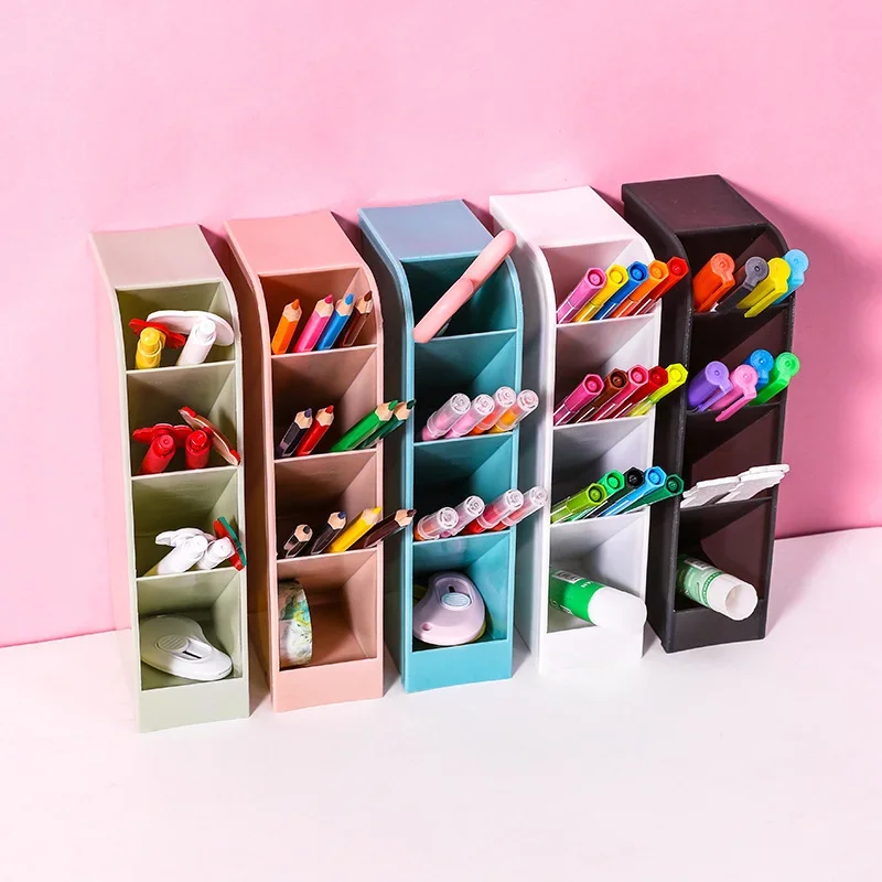 Multi-function Desktop Pen Holder for Obliquely Inserted 4 Grid Office School Storage Case Desk Pen Pencil Organizer