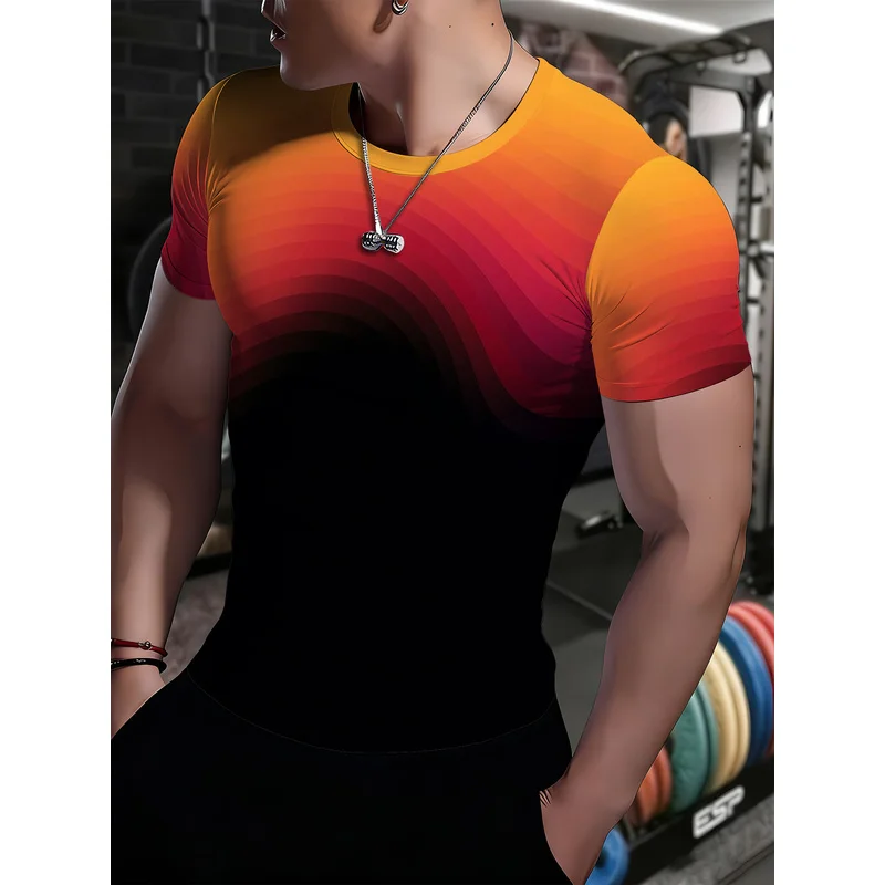 Quick-drying breathable men's fitness short sleeve shirtTShirt 3DPrinted tight-fitting sportswearTTraining casual sports shirt