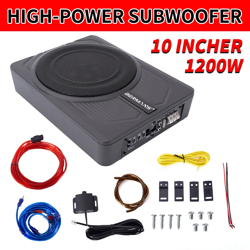 

10inch Super Slim max 1200W Car Under-Seat Subwoofer System with Active Powered Amplifier and Bass Enclosure - Enhance Your Car