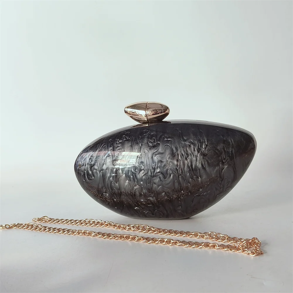 wowFur Shell Marble Acrylic Clutch Brown 7