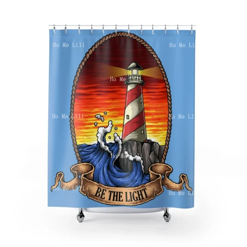 Be The Light Beautiful Lighthouse Beach Ocean Octopus Pirates Chest Graphic Design With Rum Shower Curtain Funny Bath Decor