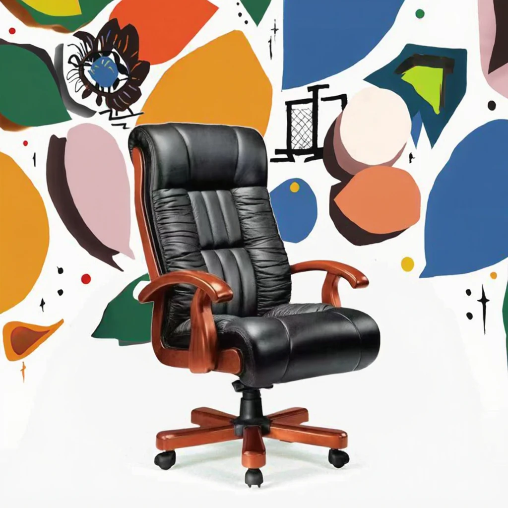 Modern Ergonomic Solid Wood Leather Office Chair with Foldable Feature Rotation and Lifting Function for Boss or Computer User