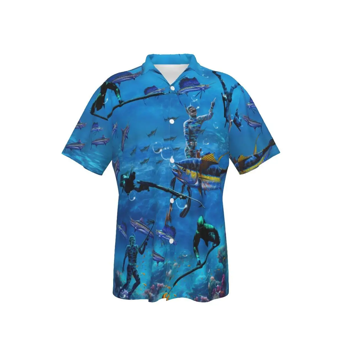 

New Casual Men Button Up Hawaii Shirts Underwater World Cool Diver Botton Up y2k Short Sleeve Casual Shirts