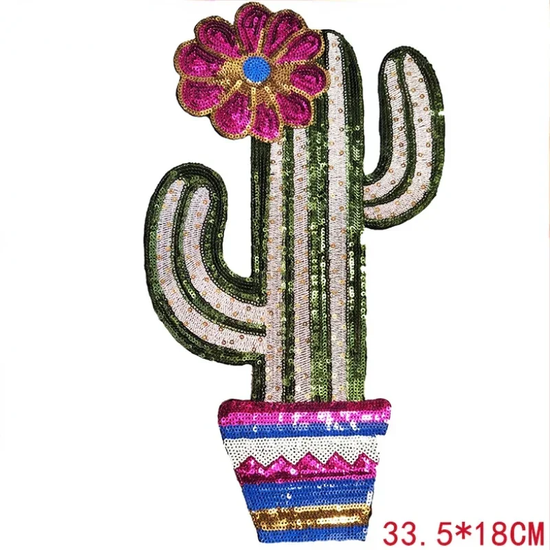 Fashionable Embroidery Patch Sequin Embroidery Clothing Accessories Cactus Flower Embroidery Applique Iron on Patch for Clothing