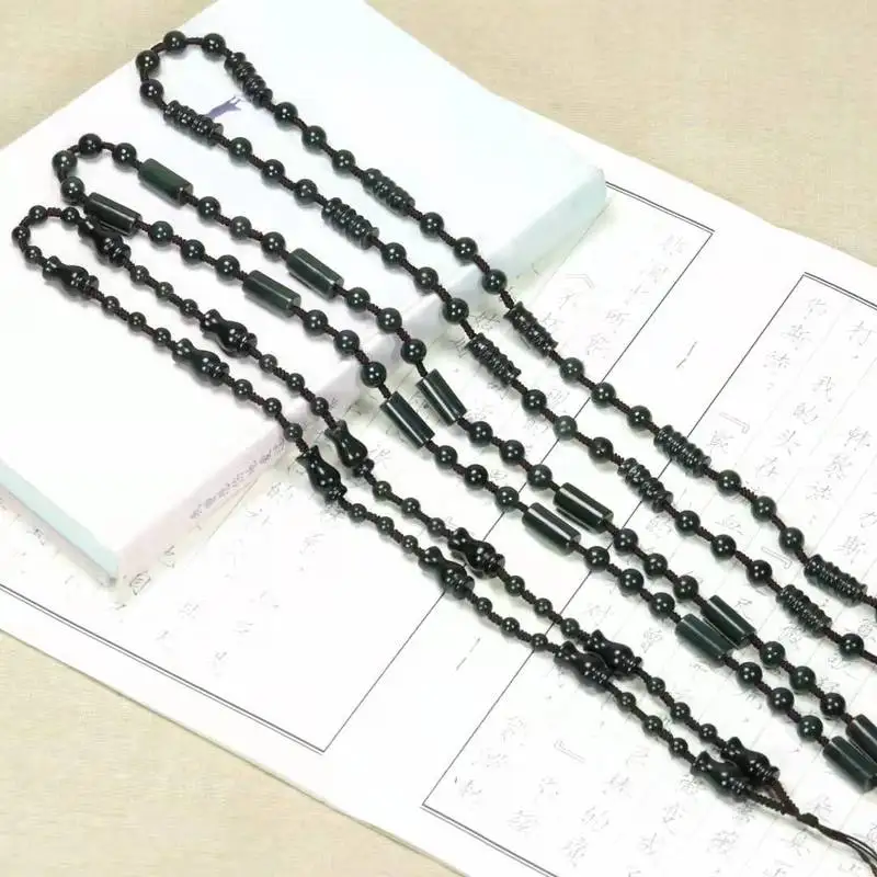 Hotan Green Jade Olive Slices Accessories With Rice Beads, Vase, Screws, Joint Chain
