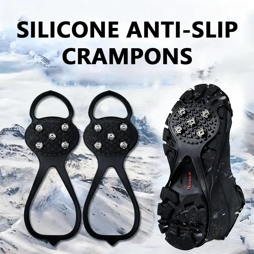 Anti Slip Ice Cleats Crampons Snow Grips for Hiking Camping Ice Climbing Traction Spikes Silicone Winter Gear Unisex 5 Teeth