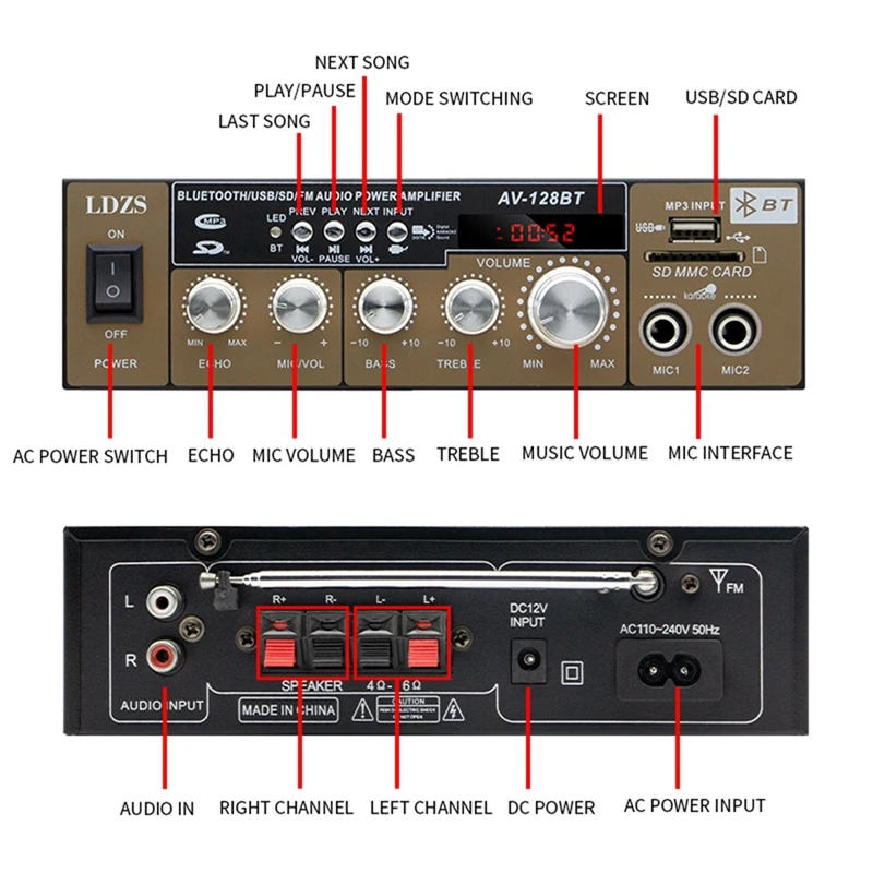 LDZS Car Amplifier Bluetooth Amplifier Speaker Bluetooth Speaker Car Amplifier For Home Use Car Amplifier Easy To Use