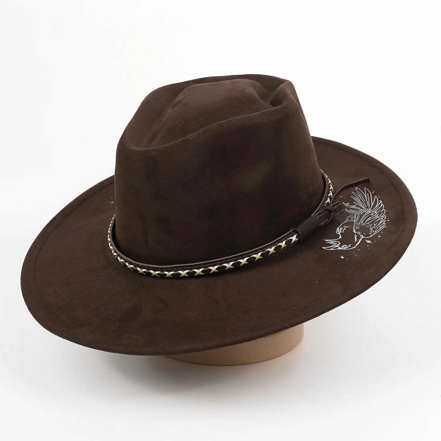 Vintage Western Cowboy Hat Men Women Wide Brim Fedora Hat Boho Rancher Hat Phoenix Graphic Felt Outback Hat Country Festival Cap