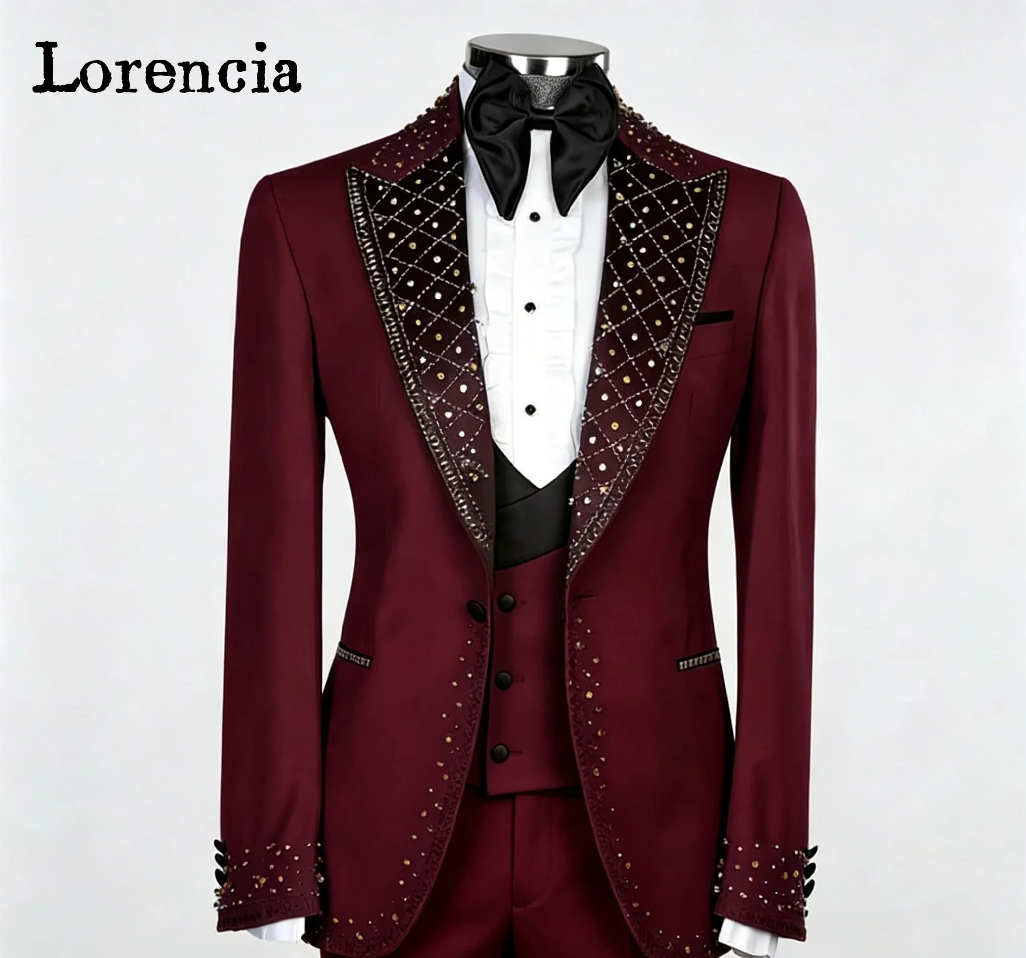 Luxury Crystals Men Suit Set 3 Piece Blazer Pants Trousers Wedding Tuxedos Formal Office Jacket Prom Coat Customized ropa hombre