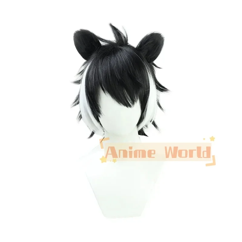 Vtuber Youtuber Kageyama Shien Cosplay Wig with Ears Black White Short Anime Synthetic Hair Halloween Carnival Party Role Play