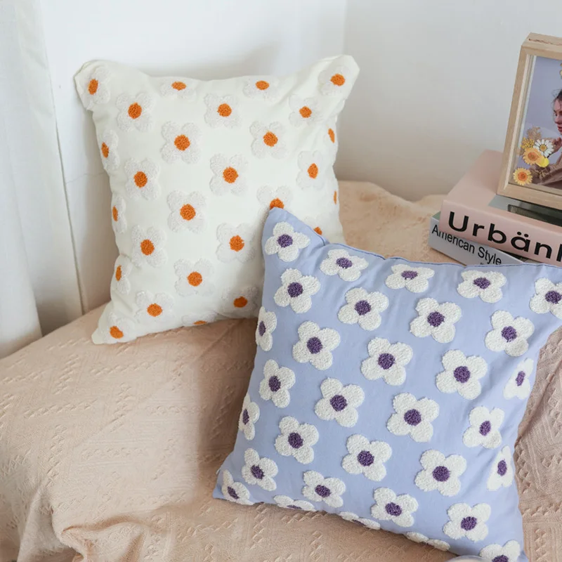 

Embroidered Cushion Covers 45x45cm Decorative Cushions Sofa Thick Pillow Covers Flower Pattern Pillow Cases Modern INS Style