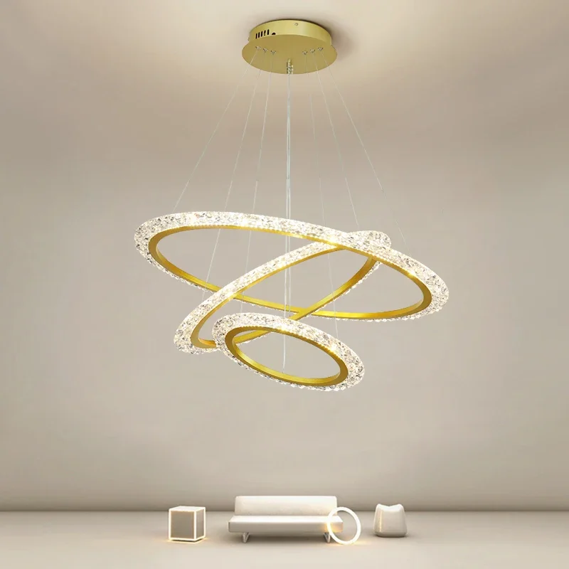 Lámpara colgante LED blanca para sala de estar, comedor, dormitorio, Cocina, Diseño de estilo moderno de lujo, luz de araña de techo de anillo dorado