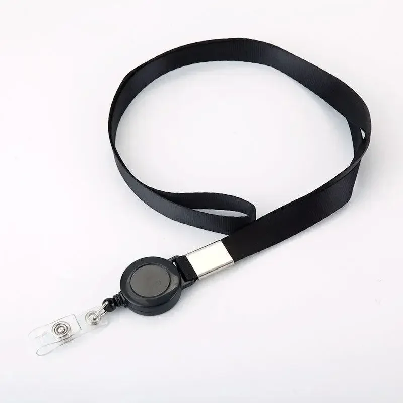 1Pc Lanayrd with Retractable Badge Reel Solid Color Neck Strap for Staff Workers Exhibition ID Name Card Holder Lanyard