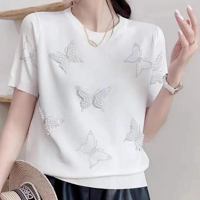 Chic T-shirts Women Short Sleeve Popular All-match Embroidered Flares Temper O-neck Casual Tops Ulzzang Aesthetic Youthful New