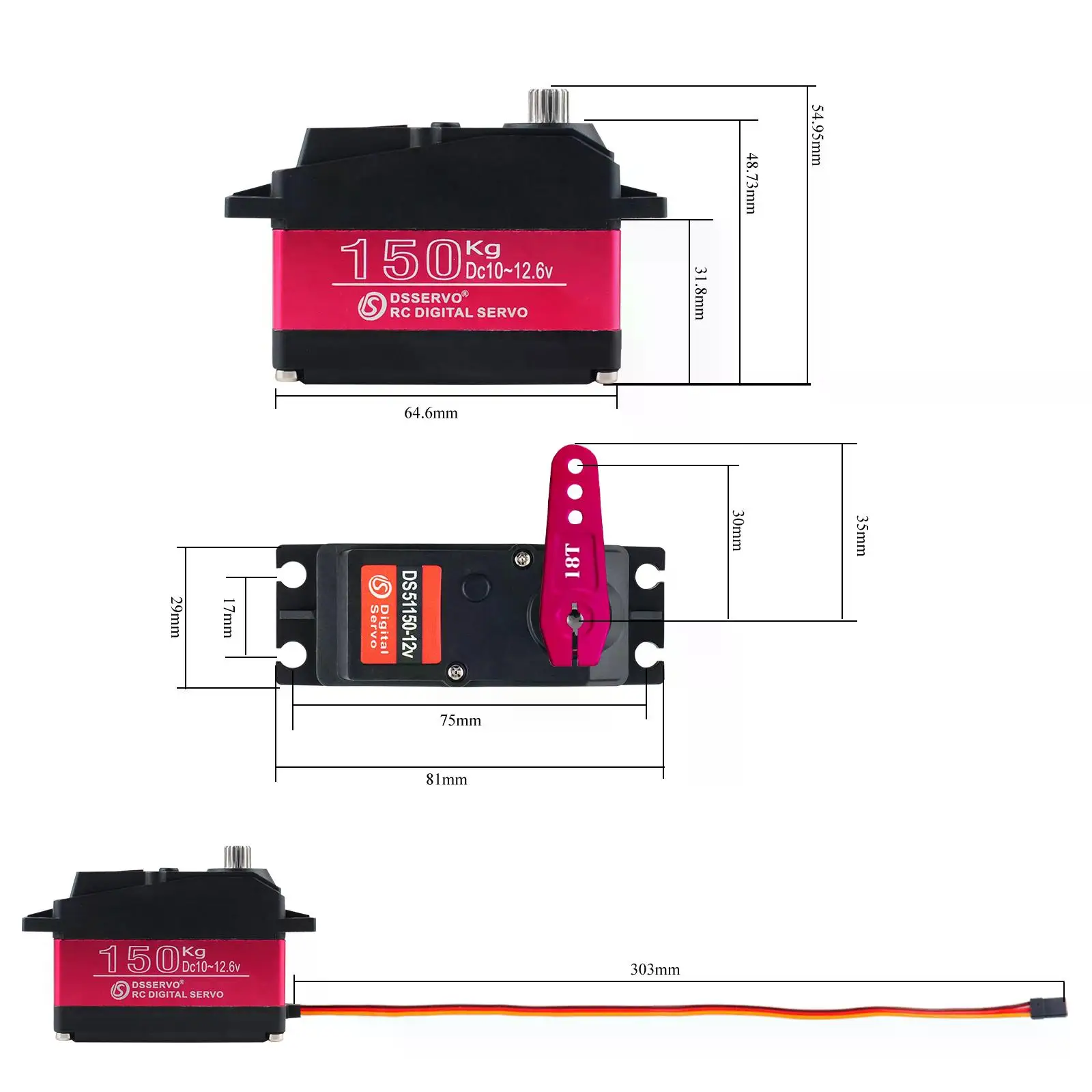 防水デジタルメタルサーボアーム,リモートコントロールドローン用,スマートカーロボット,ip66,150kg.cm, 12v,180度,270度,25t