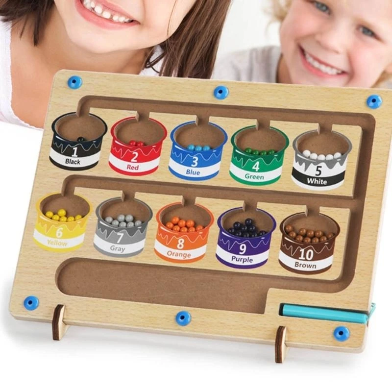 나무 보드 자기 구슬 장난감 1-10 계산 수학 색상 유치원 학습 교육 장난감 유아 15UB