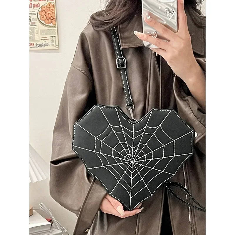 Gothic Style Shoulder Bag Women PU Leather Web Spider Women Backpack Cobweb Crossbody Bag Handbag Purse Girls Halloween Gift