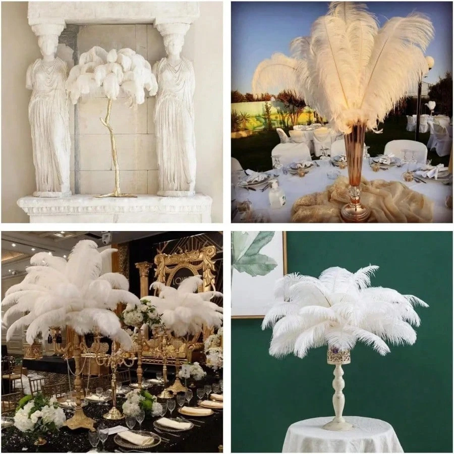 الأبيض 45-50 سنتيمتر ريش النعام أعمدة كبيرة الطبيعية لزهرية حفل زفاف محور ديكورات المنزل ريشة لوازم الحرفية #6
