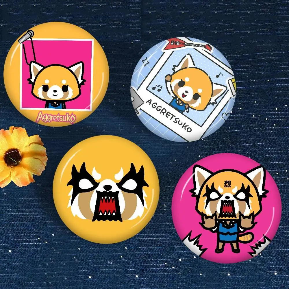 A-Aggretsuko Relatable-Work Creative Pins Funny Faces Round Snap-in Brooch Badge Backpack Hat Accessories Jewelry Gifts