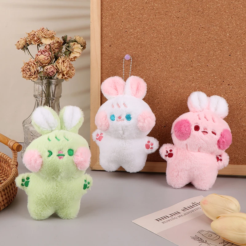 Cute Rabbit Plush Toy Cartoon Bunny Pendant Soft Stuffed Doll Keychain Car Key Ring Backpack Bag Decor