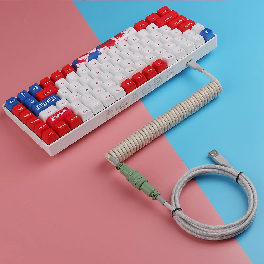 Lano-Duplo Mangas PET Acabamento Colorido Cabo Aviador, Tipo C Metal Textura Coiling, USB C Coiled Mecânica Cabo Teclado, GX16