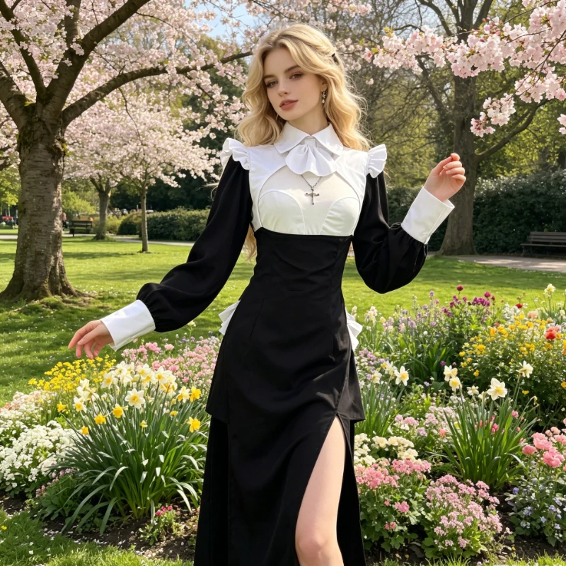

Dark Style Contrasting Robe Cosplay Cross Dressing Halloween Christmas Party Uniform Plus Size Slimming Slim Fit Dress