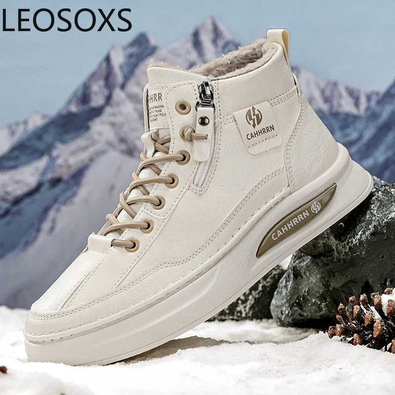 Men's Boots Motorcyclist Boot  Keep Warm High Tops Round Toe Beautiful Fashionable LEOSOXS Trendy All-match Classic Winter Shoes