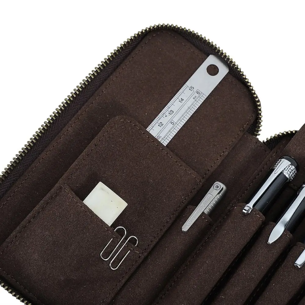 Handmade Leather Genuine Leather Pencil Case Vintage Style Crazy Horse Leather Pen Case 4 Slots Design Pencil Organizer Bag