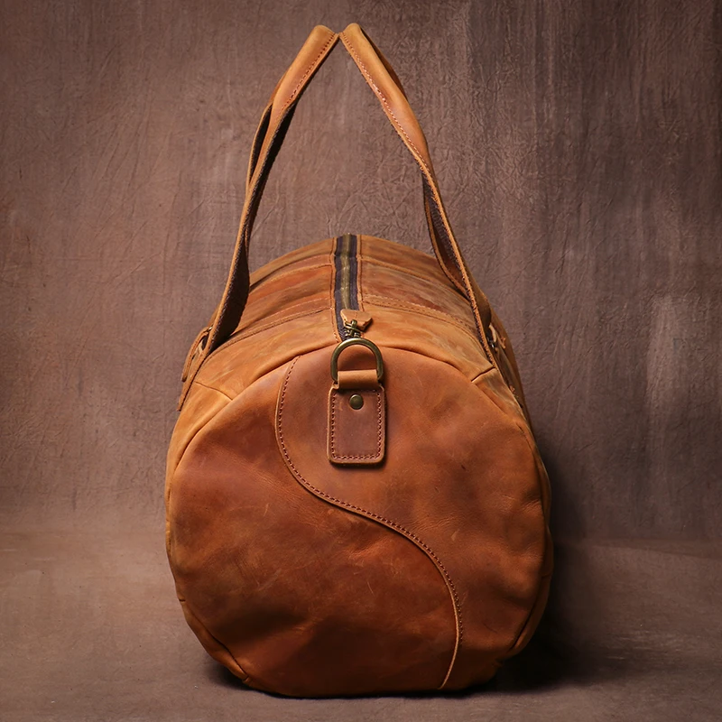 LUOKIR-Bolso de viaje de cuero genuino de lujo para hombre, bolsa de equipaje de hombro de cuero de vaca Crazy Horse Vintage, bolso de mano informal, bolsa de viaje de fin de semana