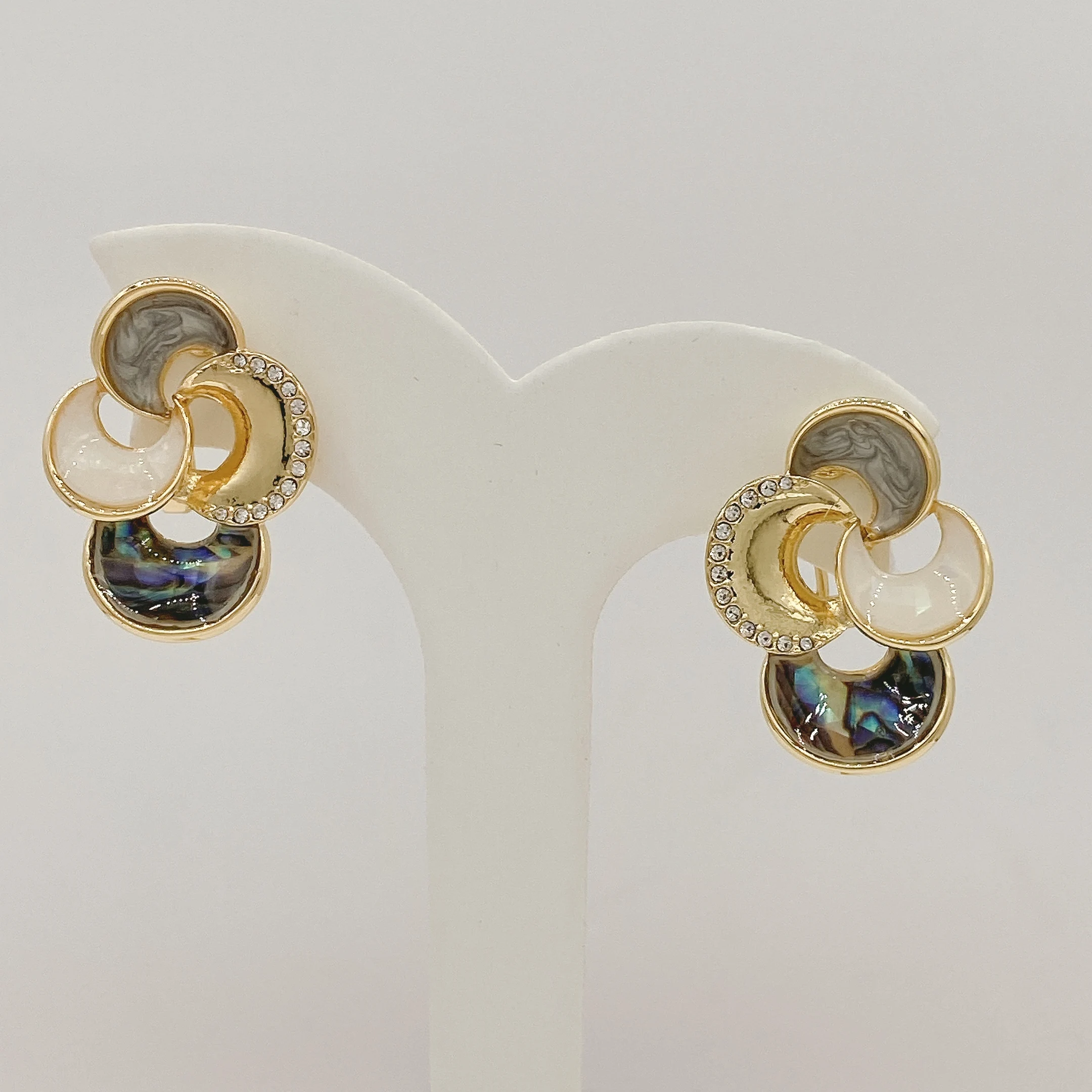 Yulaili Gold Plated Multi Circle Abalone Shell Rhinestone Earrings for Women Fashion Statement Jewelry Accessories EV25013