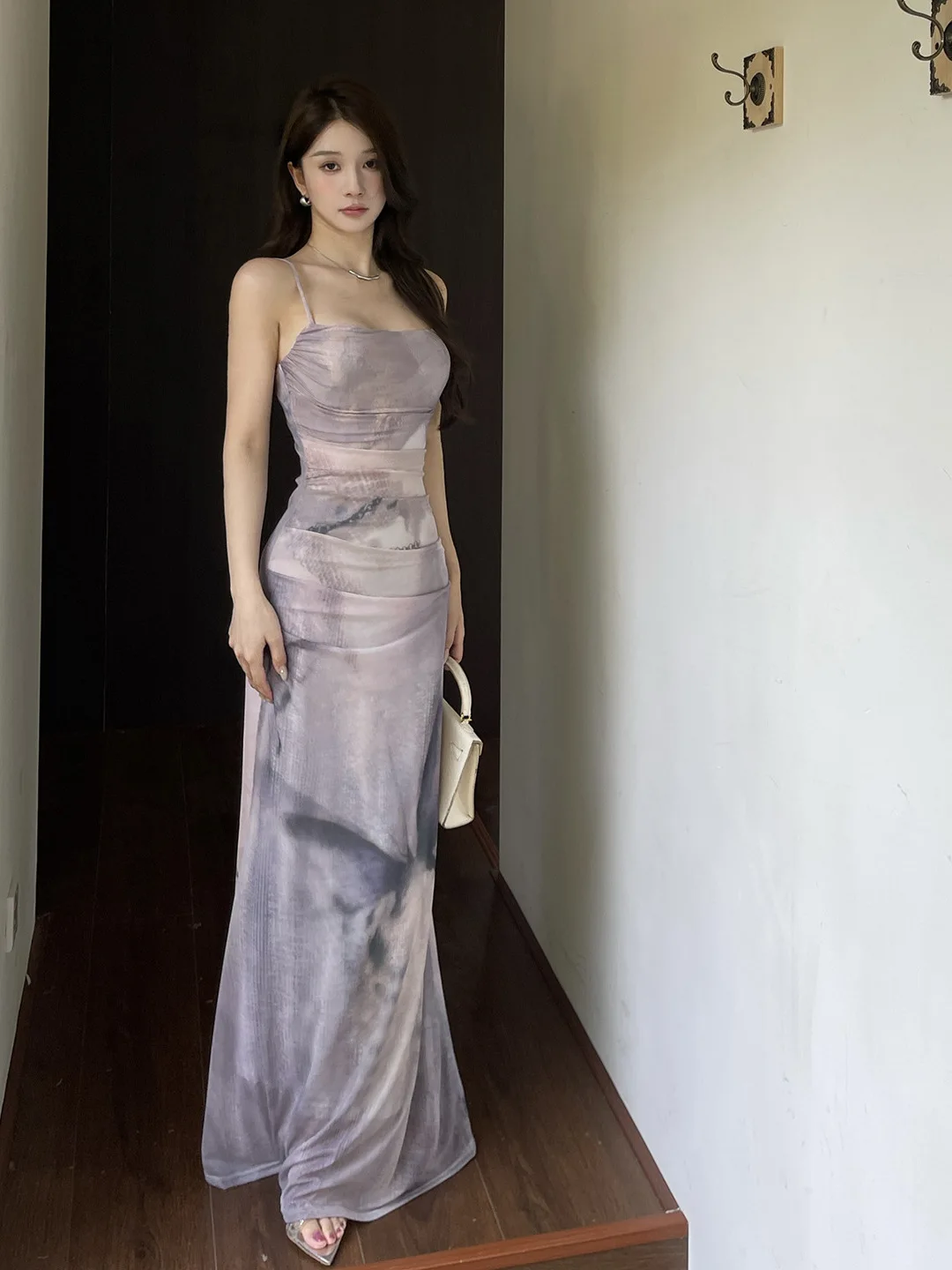Vestido Midi ajustado de malla púrpura con estampado de mariposa, Sexy, de cintura alta, ajustado, para vacaciones en la playa, vestido de noche de longitud media Praty