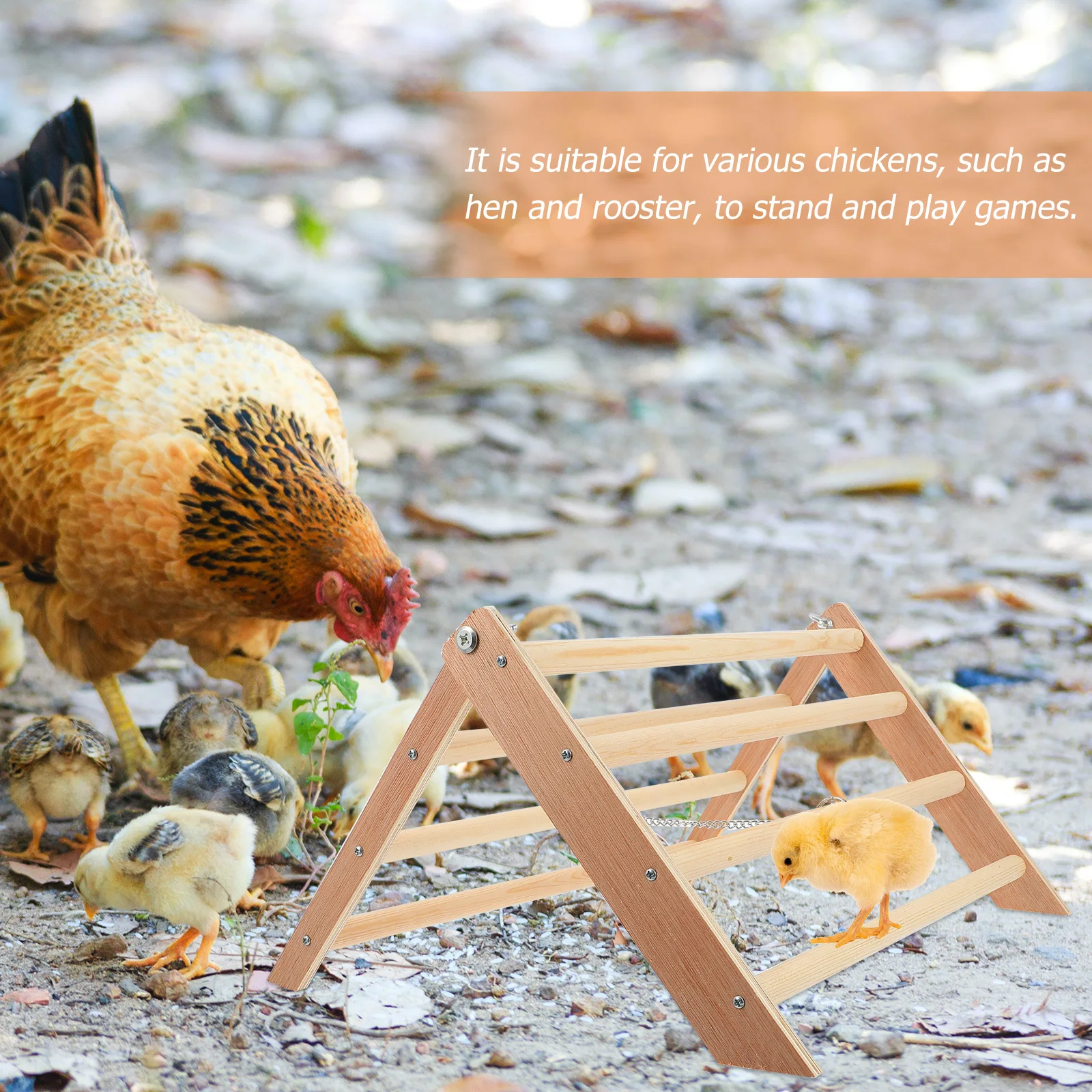 

Wooden Chicken Stand Frame Handmade Smooth Pet Toy Rooster Hen Balancing Exercise Safe Chew Easy Install Bird