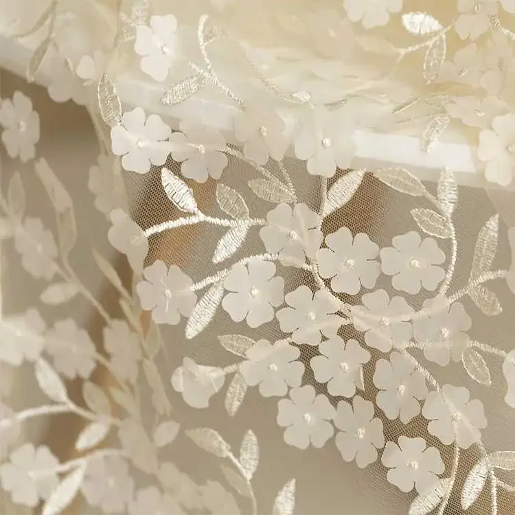 Tessuto a rete in pizzo chiffon ricamato tridimensionale di fascia alta per abiti Hanfu, abbigliamento, materiale per cucire fai da te fatto a mano