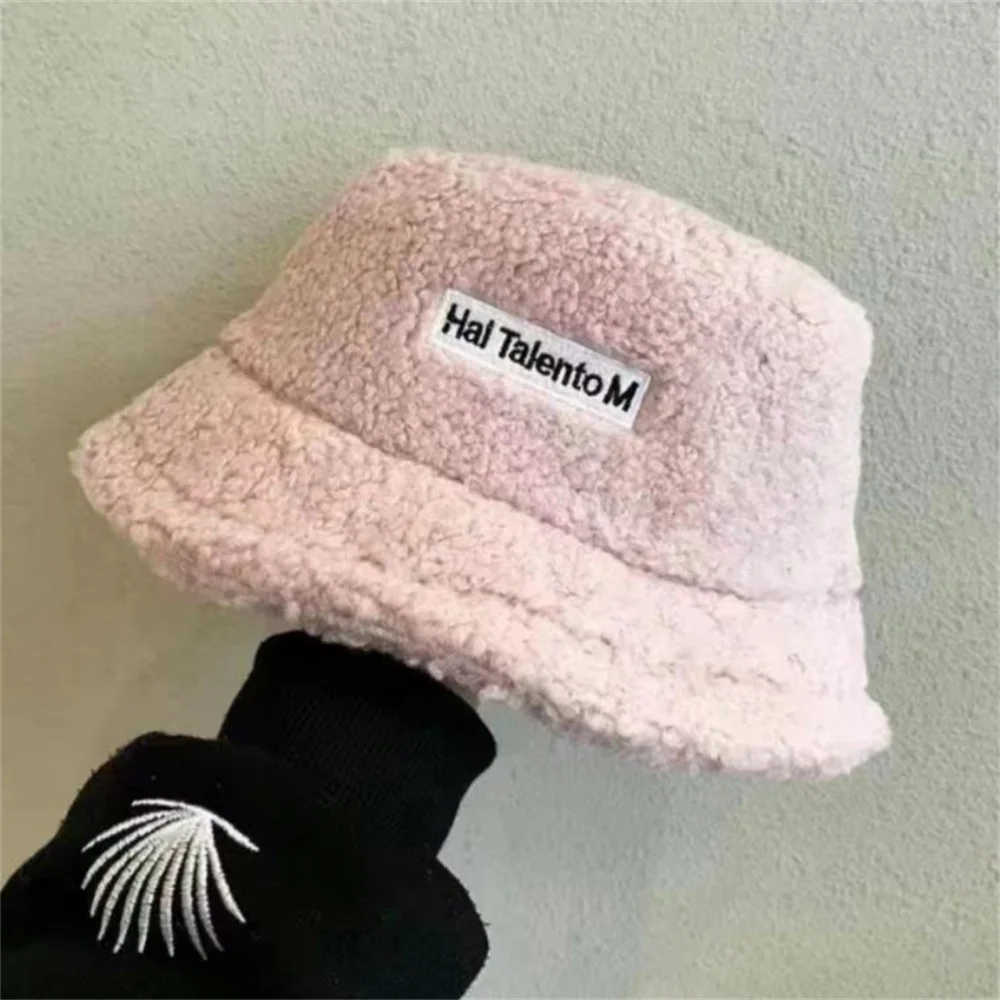 Winter Warm Plush Bucket Hat Women Girl Solid Color Fuzzy Fishmen Panama Caps For Lady Casual Outdoor Bucket Hats for Women