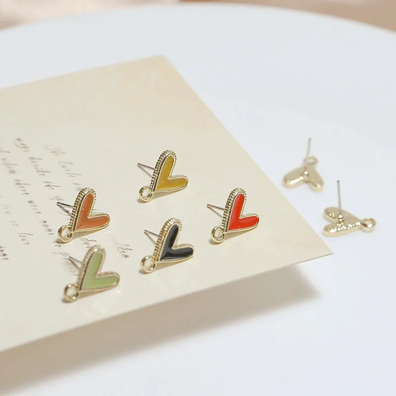 2pcs Diy Accessories Earrings Alloy Dripping Oil Love 925 Silver Needle Fashion All-match Simple Earrings Handmade Materials