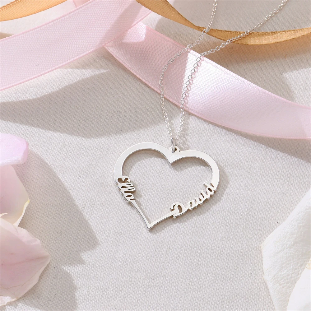 Double Name Necklaces Chains For Women Girl Personalized Items Custom Jewelry Love Heart Choker Neclace Customized Gift