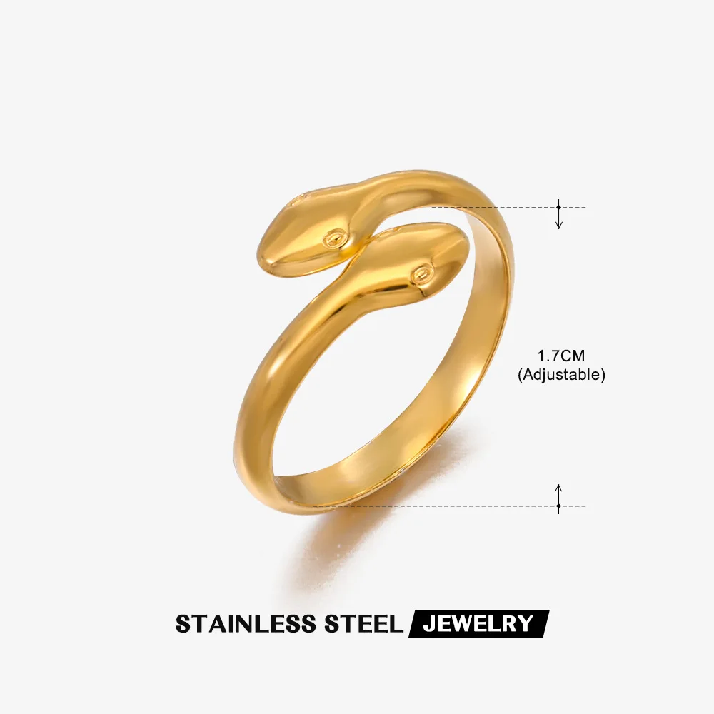 Stainless Steel Rings For Women Girls Two-headed Snake Gold Color Silver Color Open Finger Rings Kpop Jewelry Wedding Party Gift
