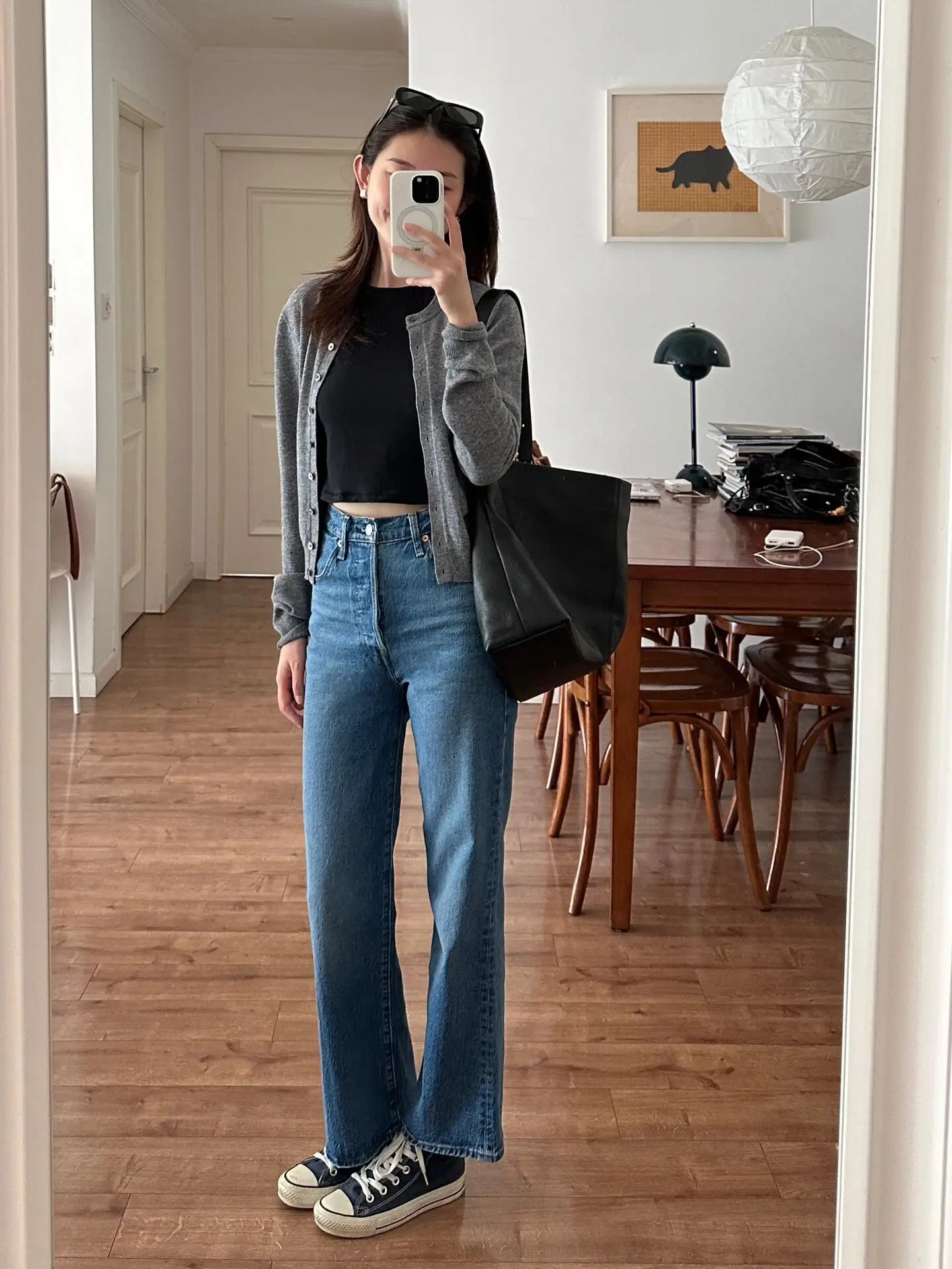 High Waist Slim Fit Straight Leg Blue Jeans Women's Autumn New Style Washed in Water Small Size Micro Flared Pants