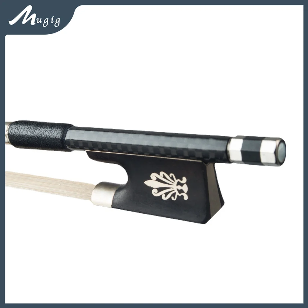 Mugig 4/4 Carbon Fiber Violin Bow Grid Carbon Fiber Round Stick Silver Wire And Black Line Winding Well Balance