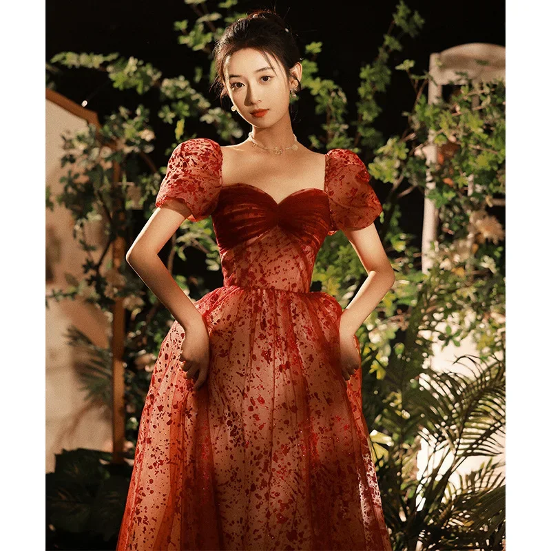 

Yourqipao Китайское традиционное свадебное платье винно-красного цвета Хепберн Французское обручальное платье Длинное свадебное тостовое вечернее платье для женщин