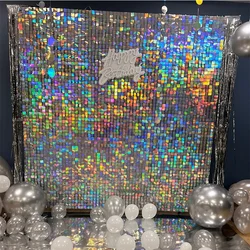 90x180cm Shimmer Wall Backdrops 12Pcs/18Pcs Iridescent Silver Sequin Wall Panels For Birthday Party Wedding Marriage Decorations