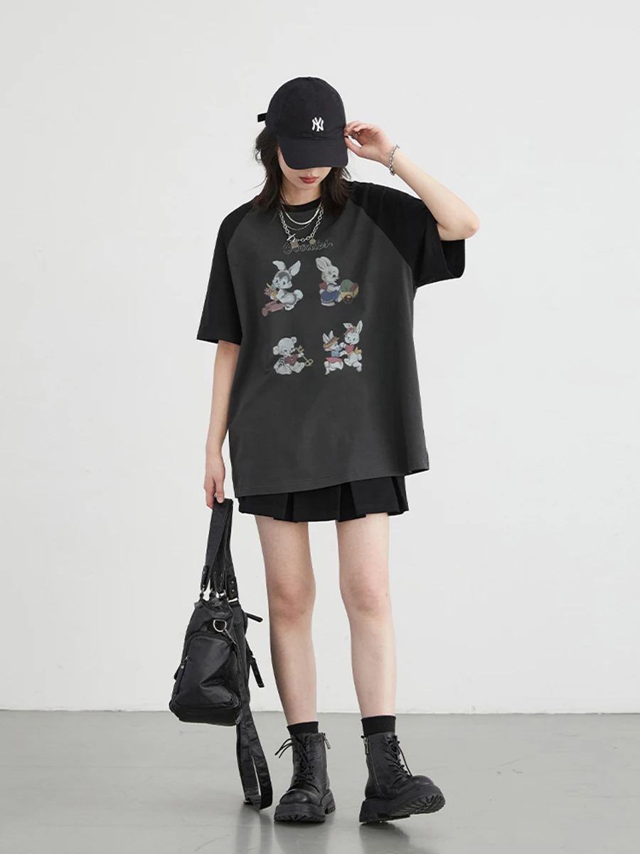 CHIC VEN Women T-Shirts Fashion Casual Rabbit Printed Short Sleeve Tees O-neck Loose Female Tops Summer New 2024