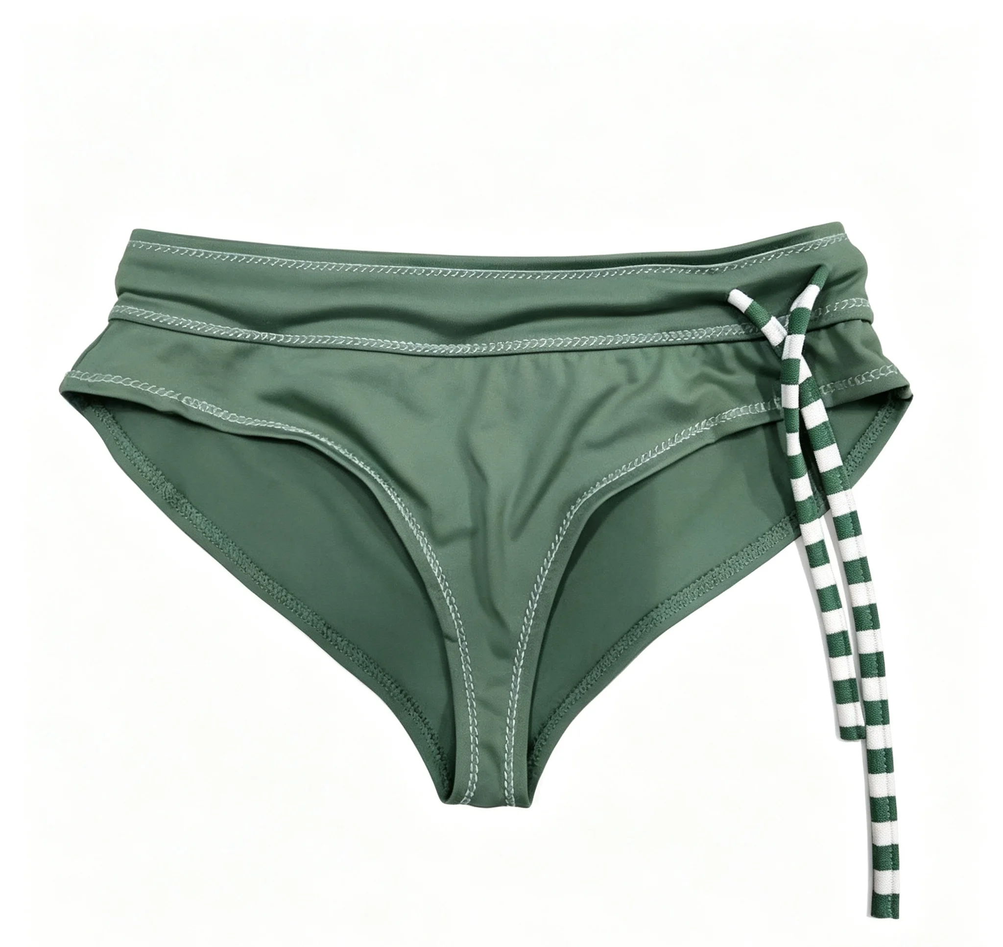 Women Solid Green Tie Side Bikini Bottom Low Waist Sexy Swim Briefs Beach Swimming Bathing Suit Bottom