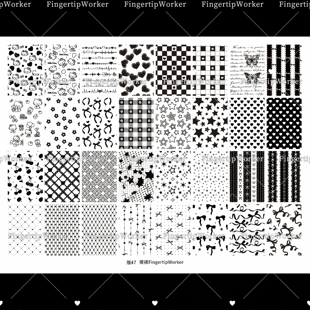 

Cartoon Characters Sanrio Hello Kitty Stainless Steel Nail Art Template Butterfly Bow Stars Flower Love Nail Printing Stencils