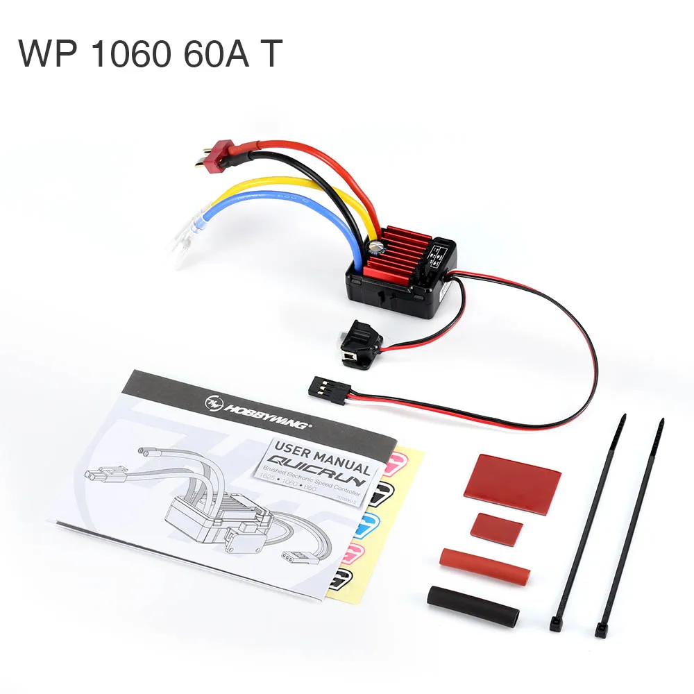 HOBBYWING QuicRun WP 1060 60A Waterproof Brushed ESC 2-3S LiPo for 1/10 RC Touring Car Buggies Truck Rock Crawler 540 550 Motor