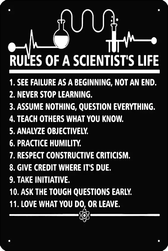 Cool Rules Of A Scientist;s Life T Shirt Gift for Women Men Poster Funny Metal Tin Sign for Home Kitchen Bar Room Garage Decor 